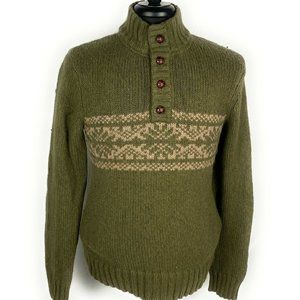 Fossil Men Size M Olive Green 4 Button Sweater